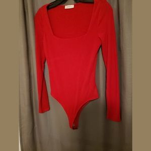 Red Square Neck Bodysuit
